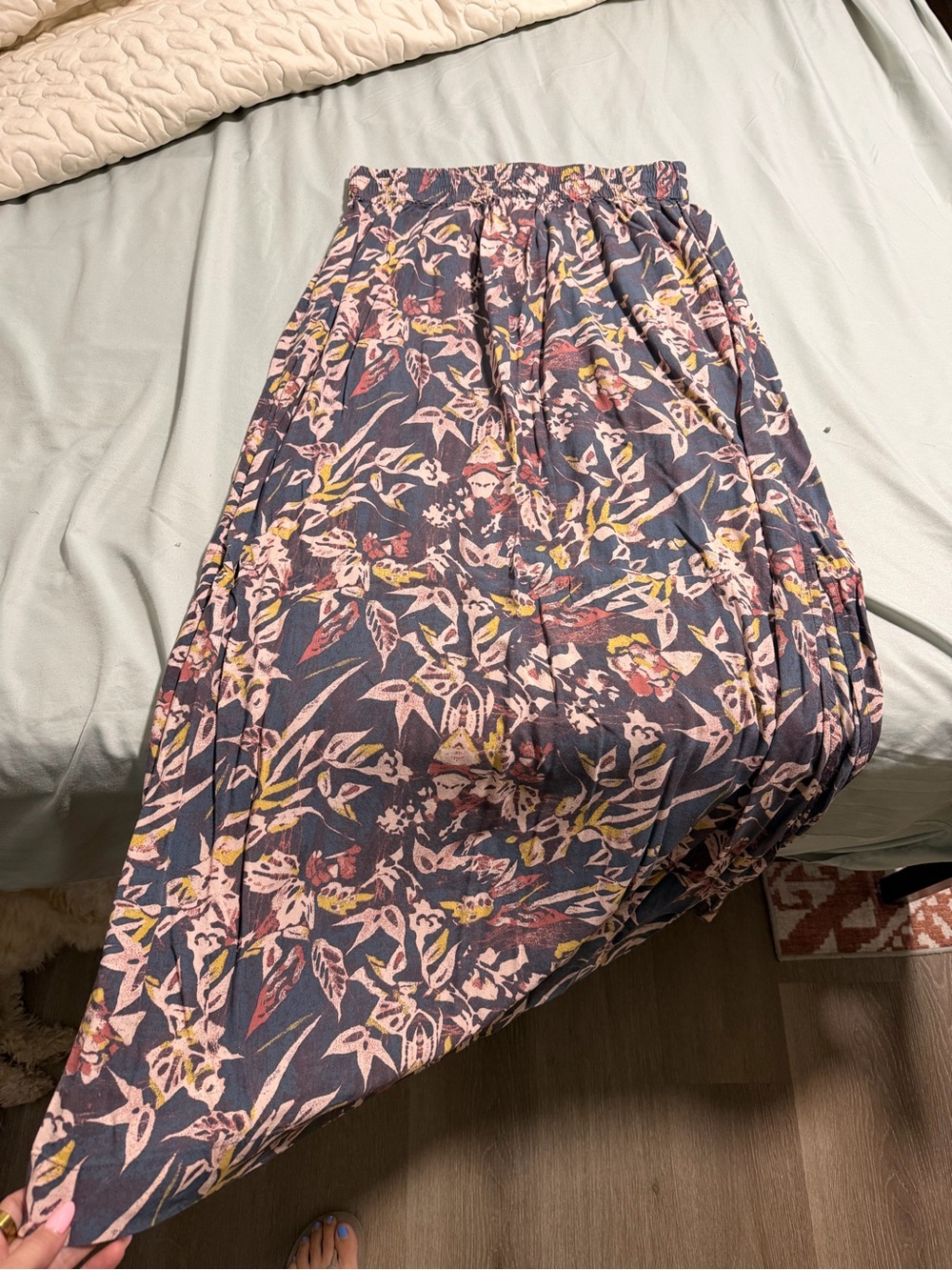 Roxy Floral Maxi Skirt - Blue, Pink & Yellow